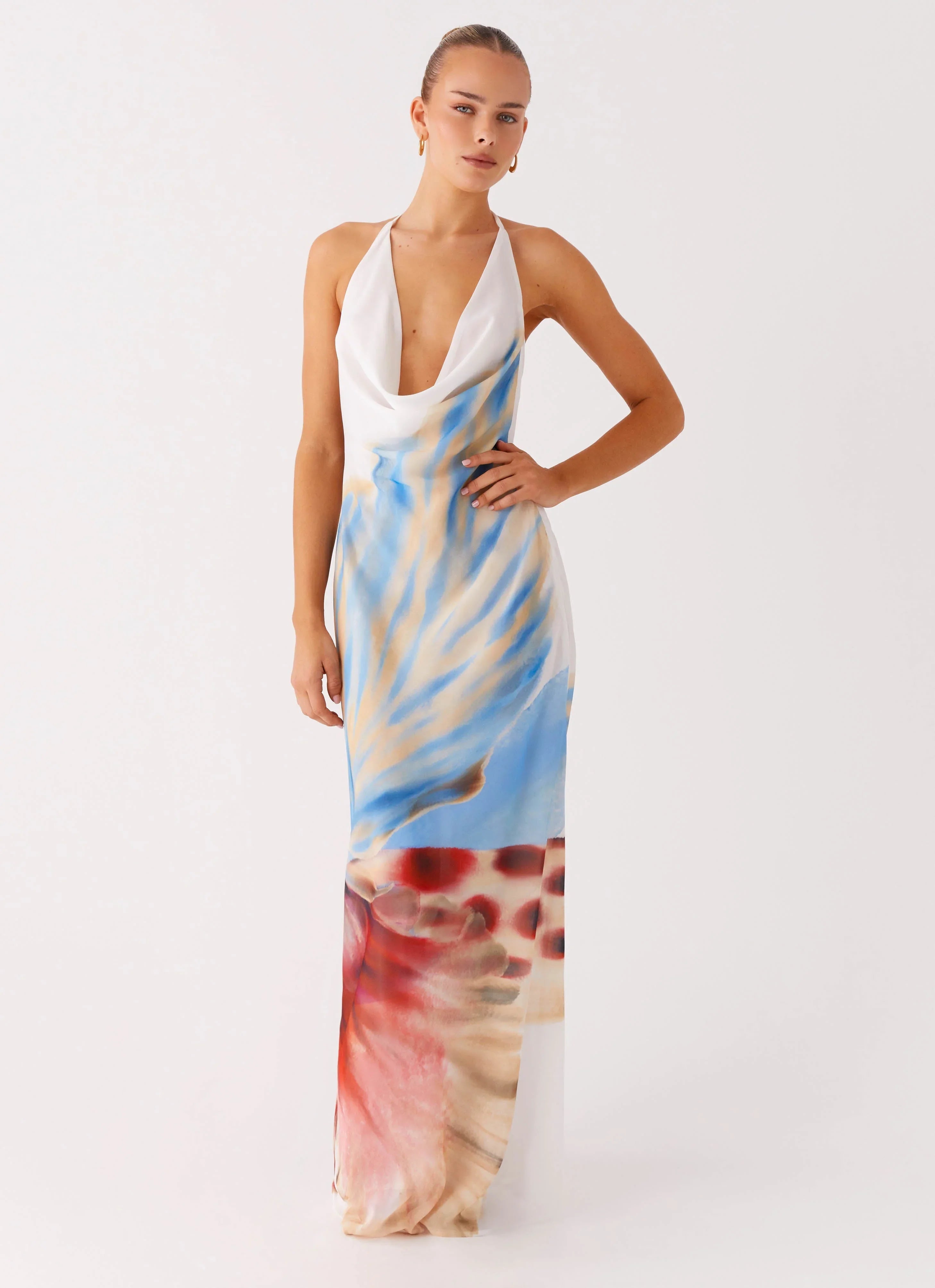 Stars Align Cowl Maxi Dress in multi-color abstract print — Peppermayo | Endless UAE