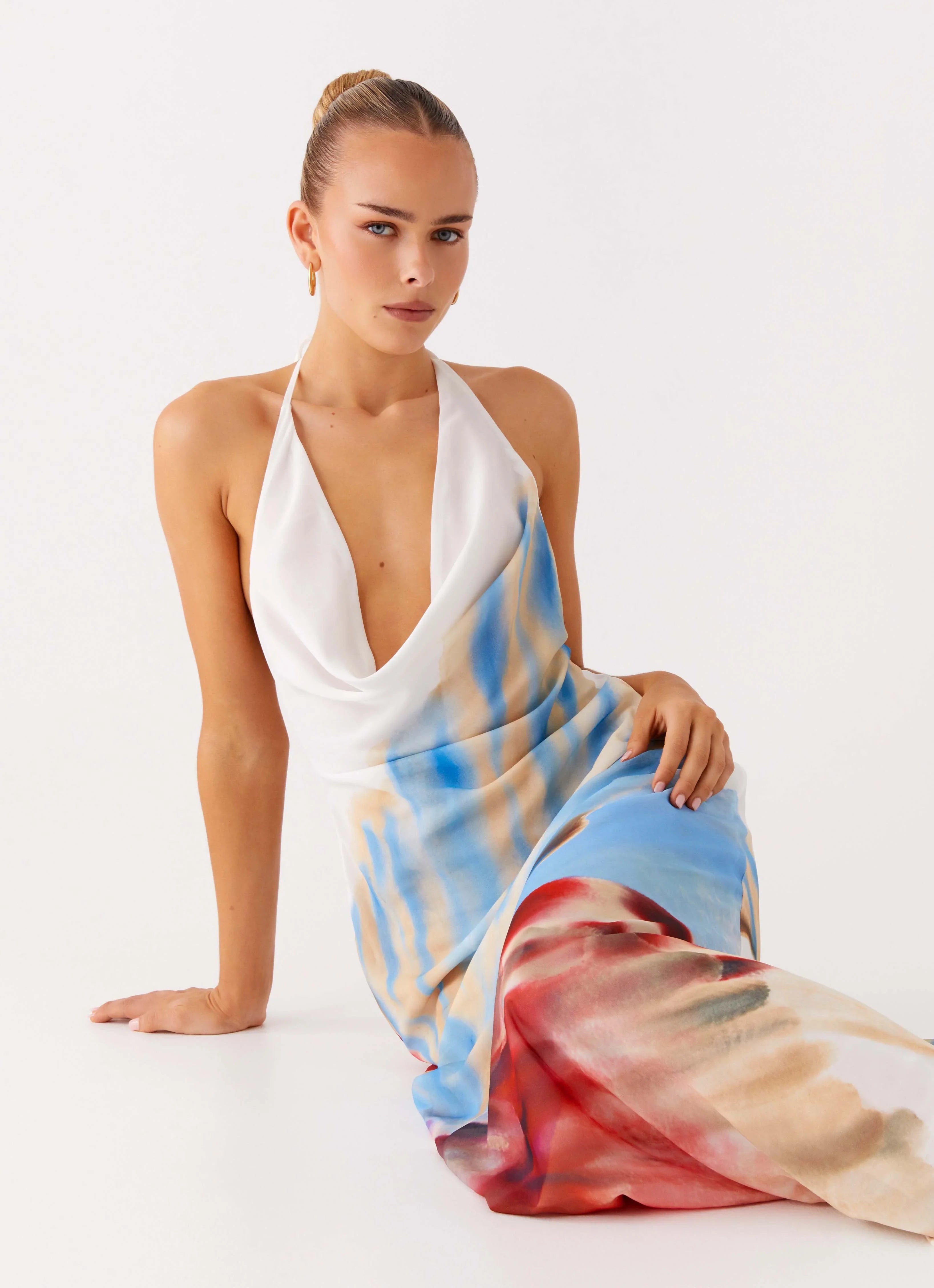 Stars Align Cowl Maxi Dress in multi-color abstract print — Peppermayo | Endless UAE