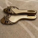Strass flat sandals with embellished bow detail in cream and gold — Rene Caovilla | Endless UAE