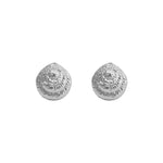 Silver spiral seashell stud earrings with textured metallic finish — Monday Swimwear | Endless UAE