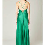 Green satin slip dress with cowl neckline and thigh-high slit — Daname | Endless UAE