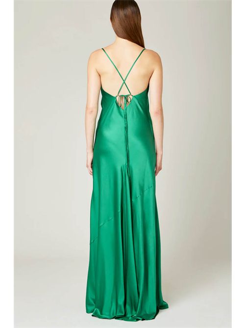 Green satin slip dress with cowl neckline and thigh-high slit — Daname | Endless UAE