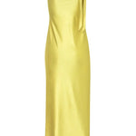 Elegant yellow one-shoulder satin maxi dress with draped sleeve detail — Baobab | Endless UAE