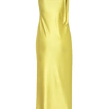 Elegant yellow one-shoulder satin maxi dress with draped sleeve detail — Baobab | Endless UAE