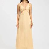 Pale yellow maxi dress with ring detail cutout at bust, sleeveless halter straps, and flowing A-line silhouette — Kookai | Endless UAE