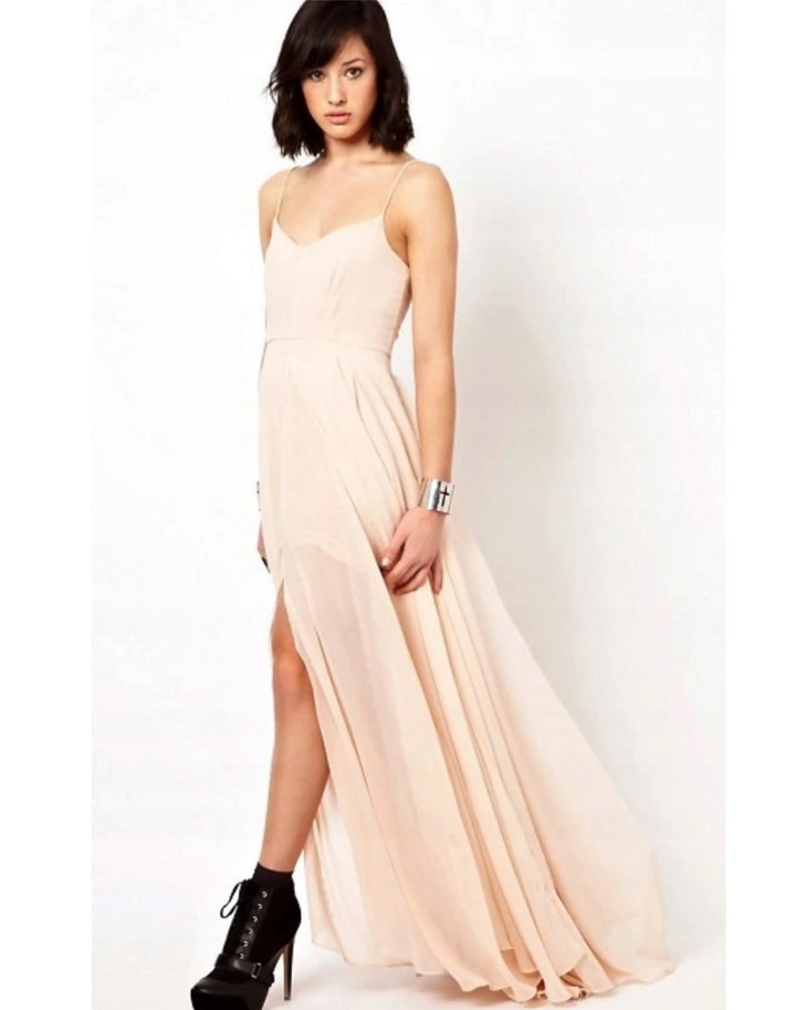 Peach sleeveless maxi dress with sweetheart neckline and flowing skirt — Religion | Endless UAE