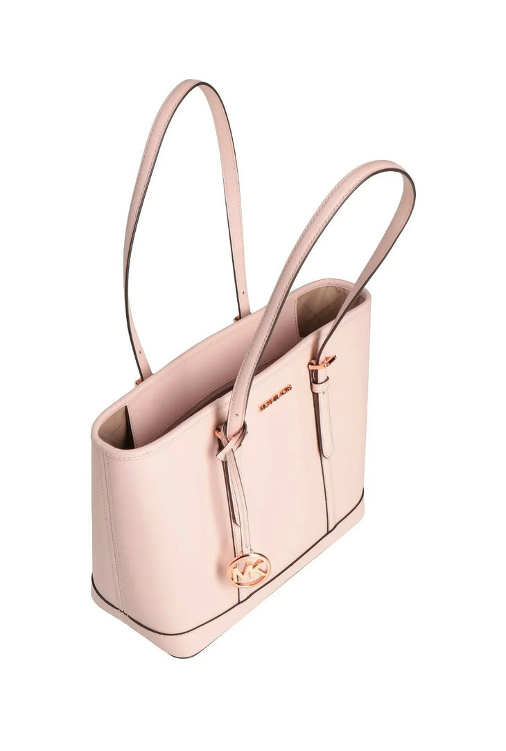 Soft pink leather Michael Kors Jet Set tote bag with dual handles, logo charm, and structured silhouette — Michael Kors | Endless UAE