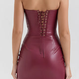 Vanessa Vegan Stretch Leather Strapless Midi Dress