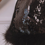 Black sequin halter mini dress with faux fur hem detail — Chic Le Frique | Endless UAE