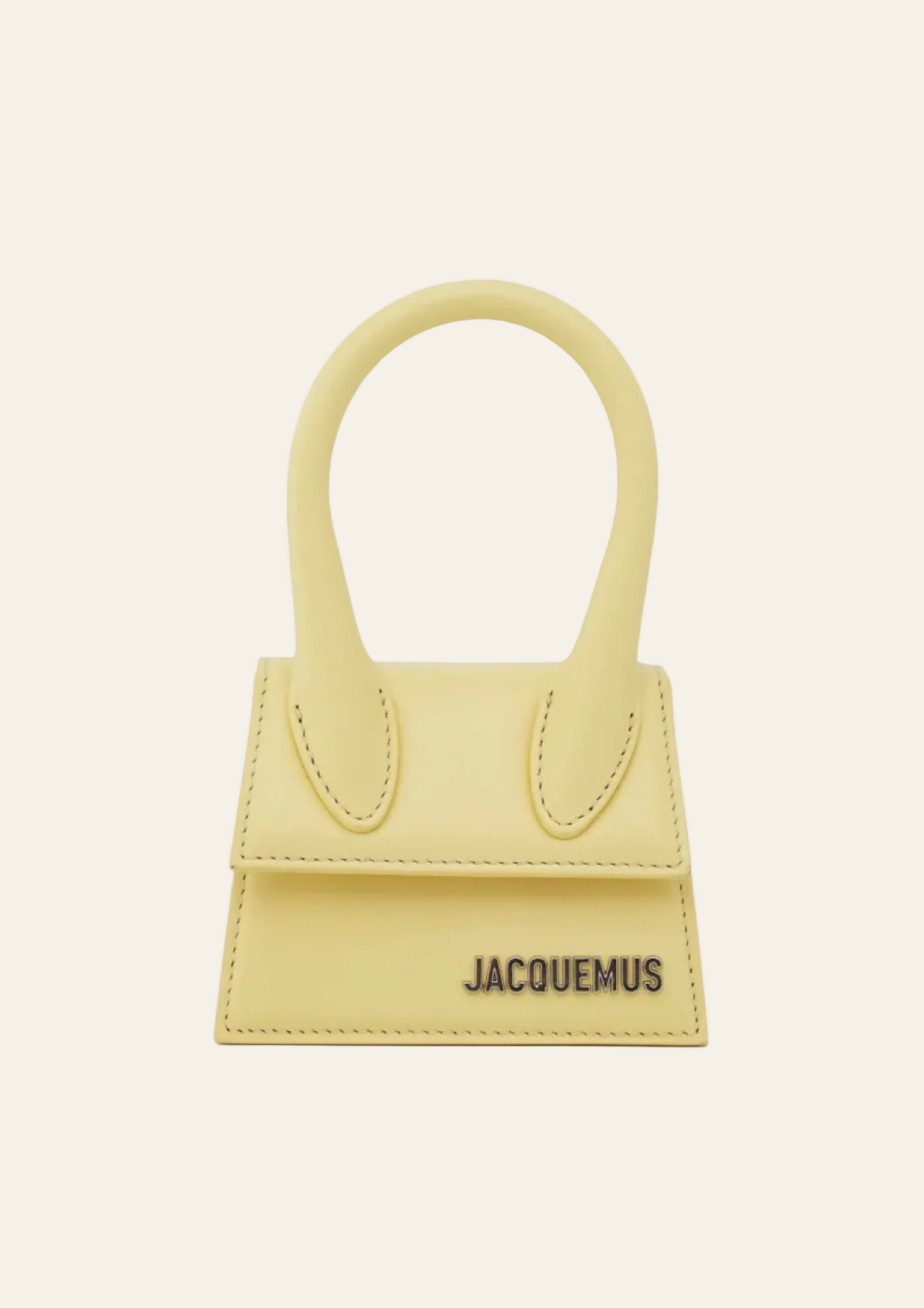 Pale yellow mini handbag with curved top handle and contrasting stitching detail — Jacquemus | Endless UAE