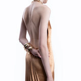 Gold halter neck velvet maxi dress with draped neckline — Lediel | Endless UAE