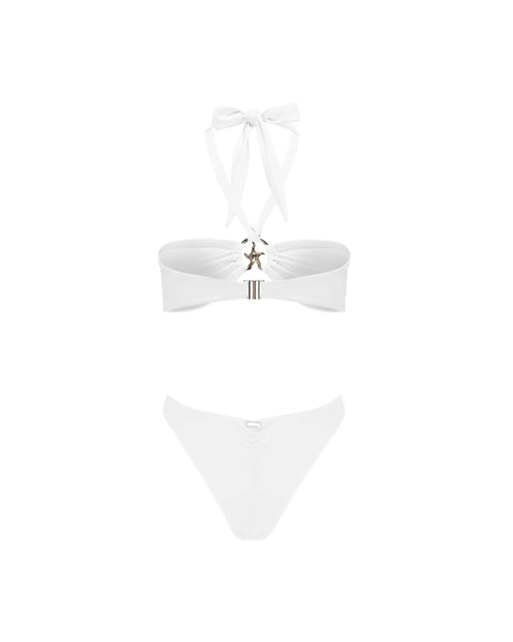 White halter bandeau bikini top and matching bottom with gold-tone starfish charm detail — L'Aqua | Endless UAE