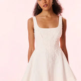 White textured mini dress with square neckline and flared skirt — LoveShackFancy | Endless UAE