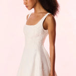 White textured mini dress with square neckline and flared skirt — LoveShackFancy | Endless UAE
