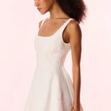 White textured mini dress with square neckline and flared skirt — LoveShackFancy | Endless UAE