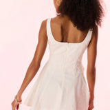 White textured mini dress with square neckline and flared skirt — LoveShackFancy | Endless UAE