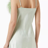 Boheme Feather-trimmed Mini Slip Dress in Ecovero