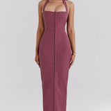 Mulberry Twill Halter Maxi Dress