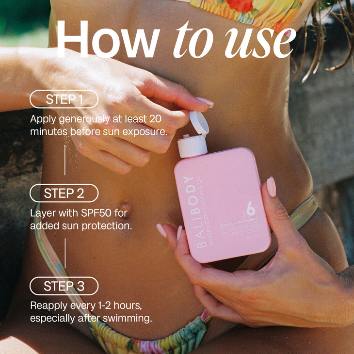 Watermelon Tanning Oil SPF6 with coconut oil and vitamin E — Bali Body | Endless UAE