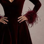Pasilla Port velvet plunge-neck mini dress with feather trim cuffs — Club L London | Endless UAE