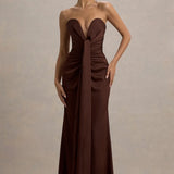 Mackenzie Satin Plunge-Neck Draped Maxi Dress