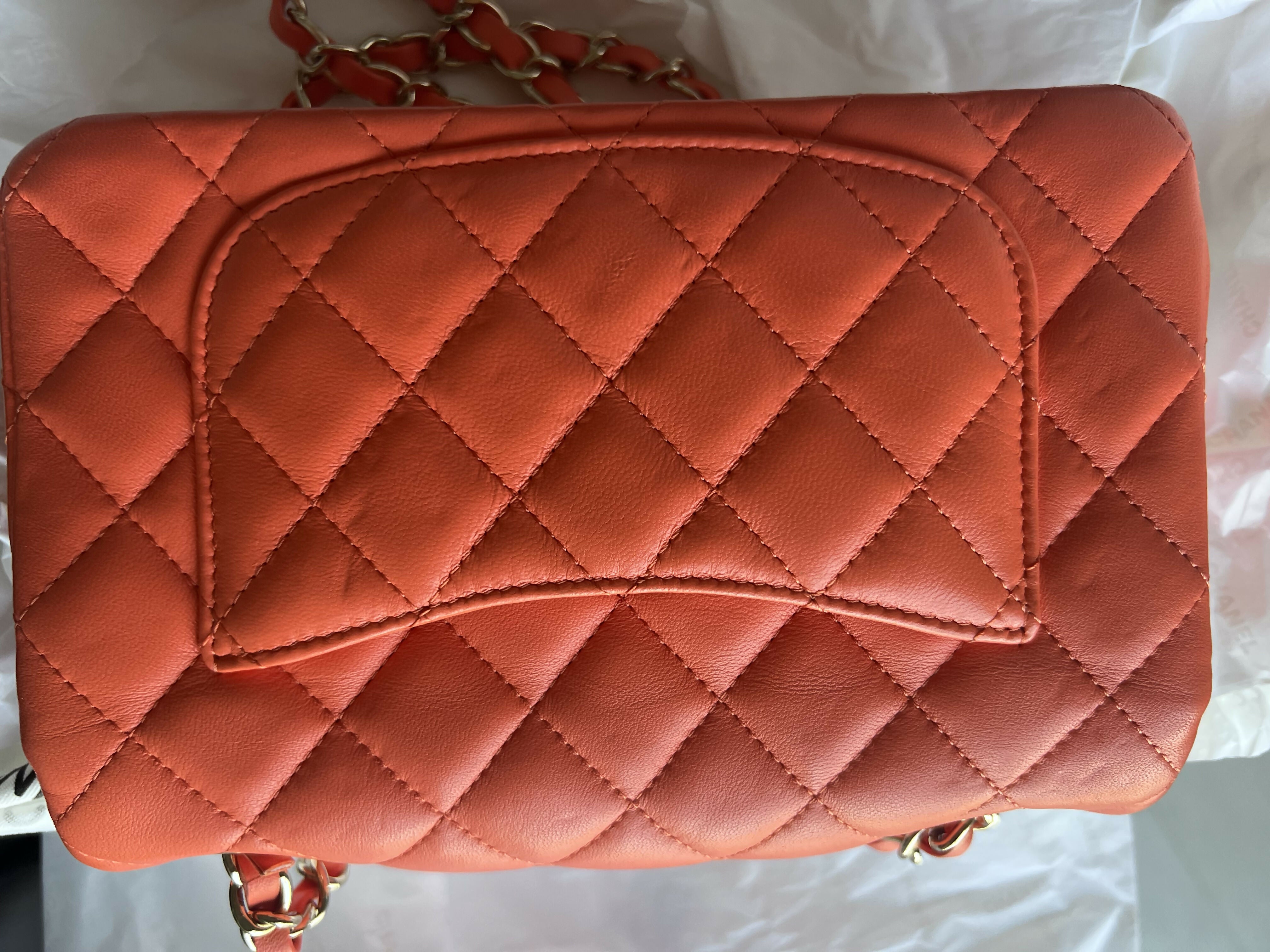 Coral quilted lambskin mini classic handbag with gold CC logo — Chanel | Endless UAE
