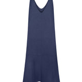 Navy linen sleeveless midi dress with V-neckline and relaxed A-line silhouette — AG Studio | Endless UAE