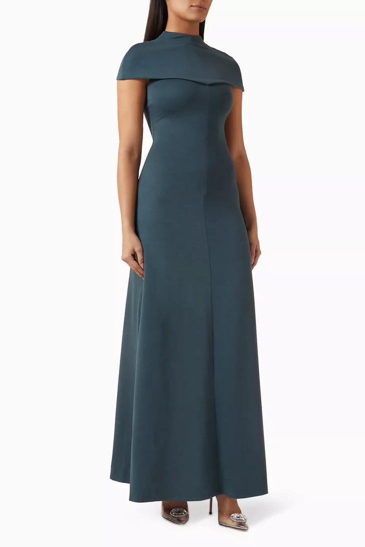 Teal maxi dress with cap sleeves and fitted silhouette, full-length elegant design — Odd Muse | Endless UAE