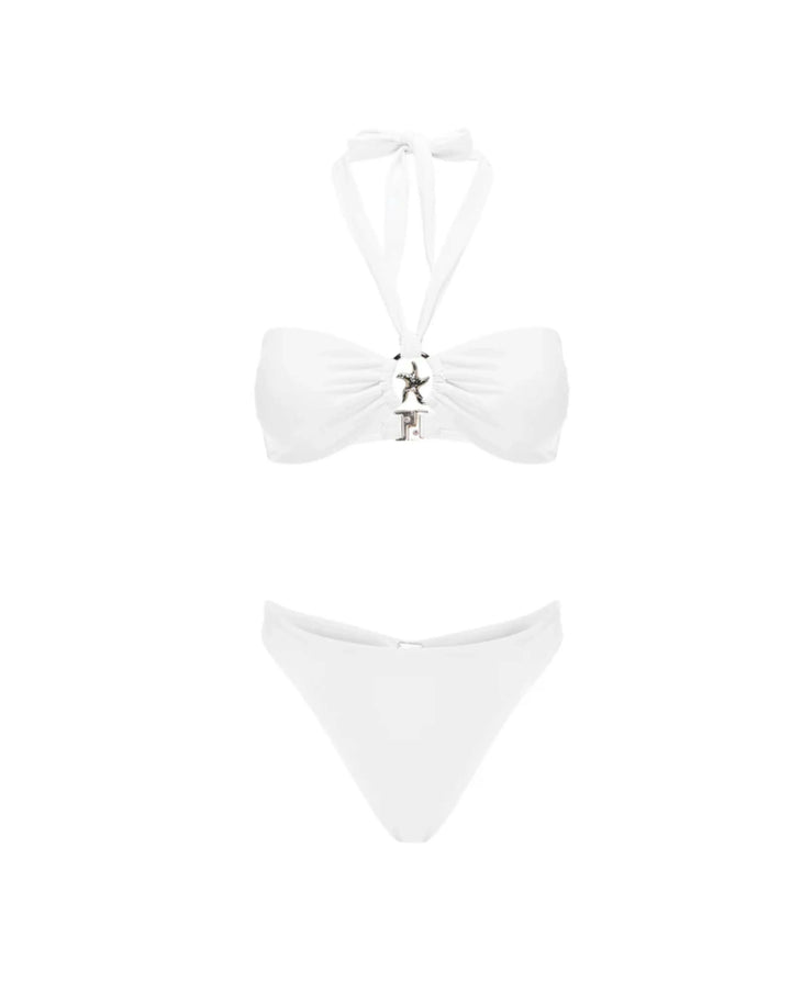 White halter bandeau bikini top with star embellishment and matching bottoms — L'Aqua | Endless UAE