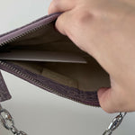 Mini Rachel Lilac Croco Embossed Leather Bag held in hand against white background — By Far | Endless UAE