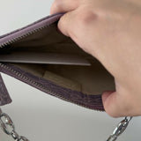 Mini Rachel Lilac Croco Embossed Leather Bag held in hand against white background — By Far | Endless UAE