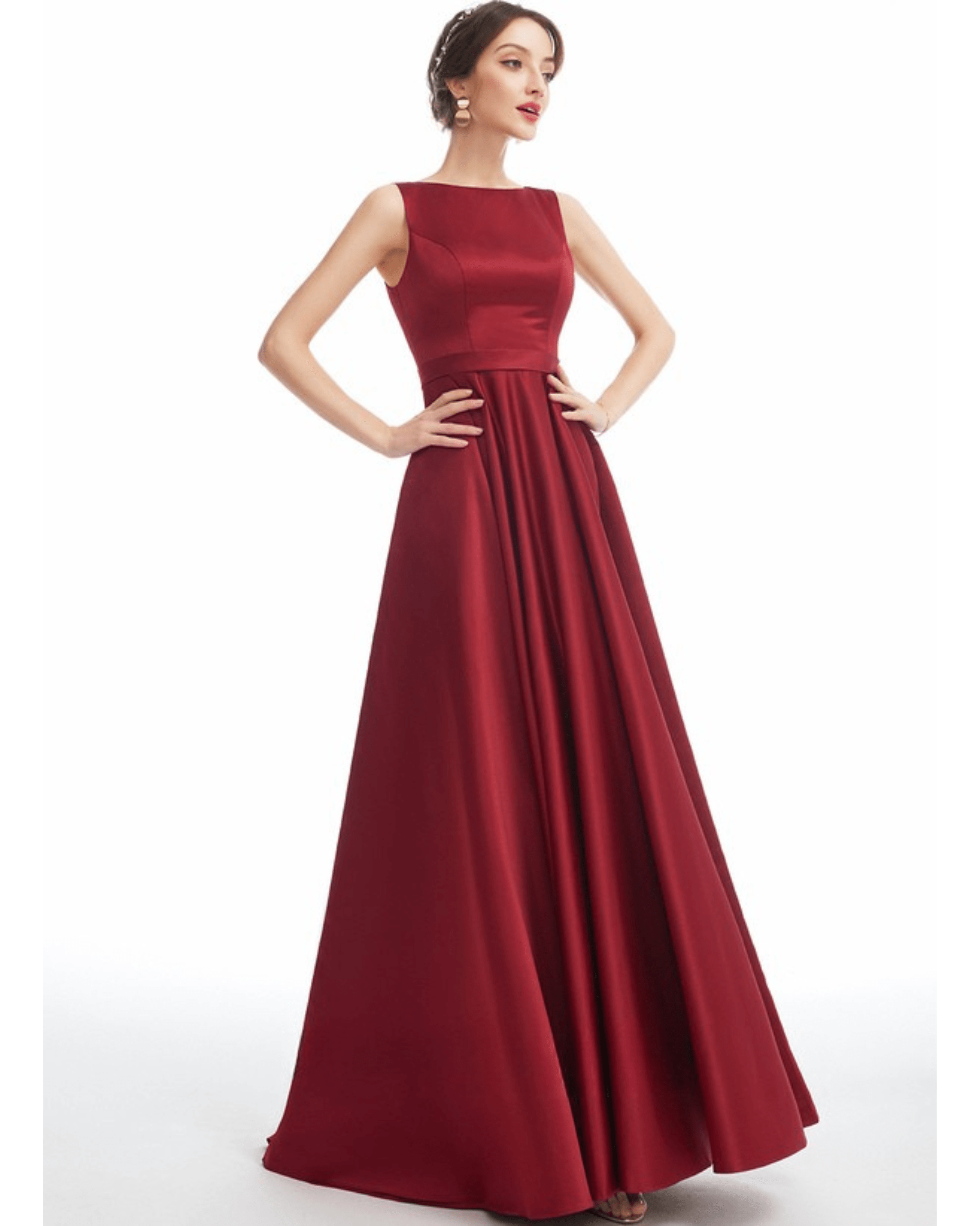 A-line Scoop Floor-Length Satin Bridesmaid Dress - Endless - UAE Rental and Resale for Women's Fashion