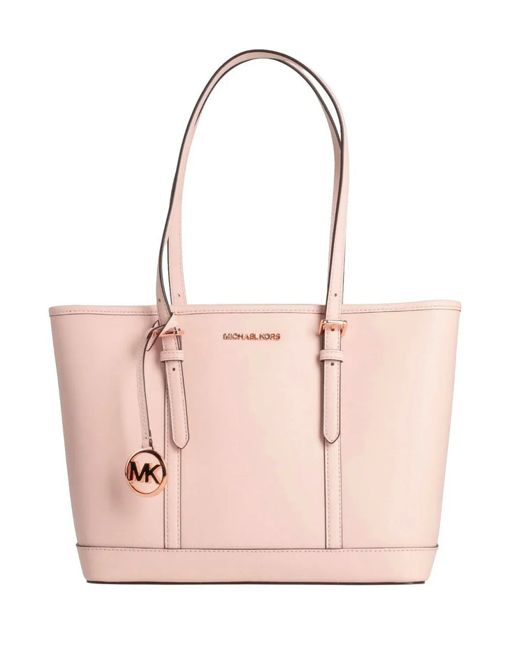 Pale pink Michael Kors Jet Set leather tote bag with adjustable straps and gold-tone MK charm — Michael Kors | Endless UAE