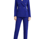 Woman wearing royal blue double-breasted tailored suit with black heels — Elisabetta Franchi | Endless UAE