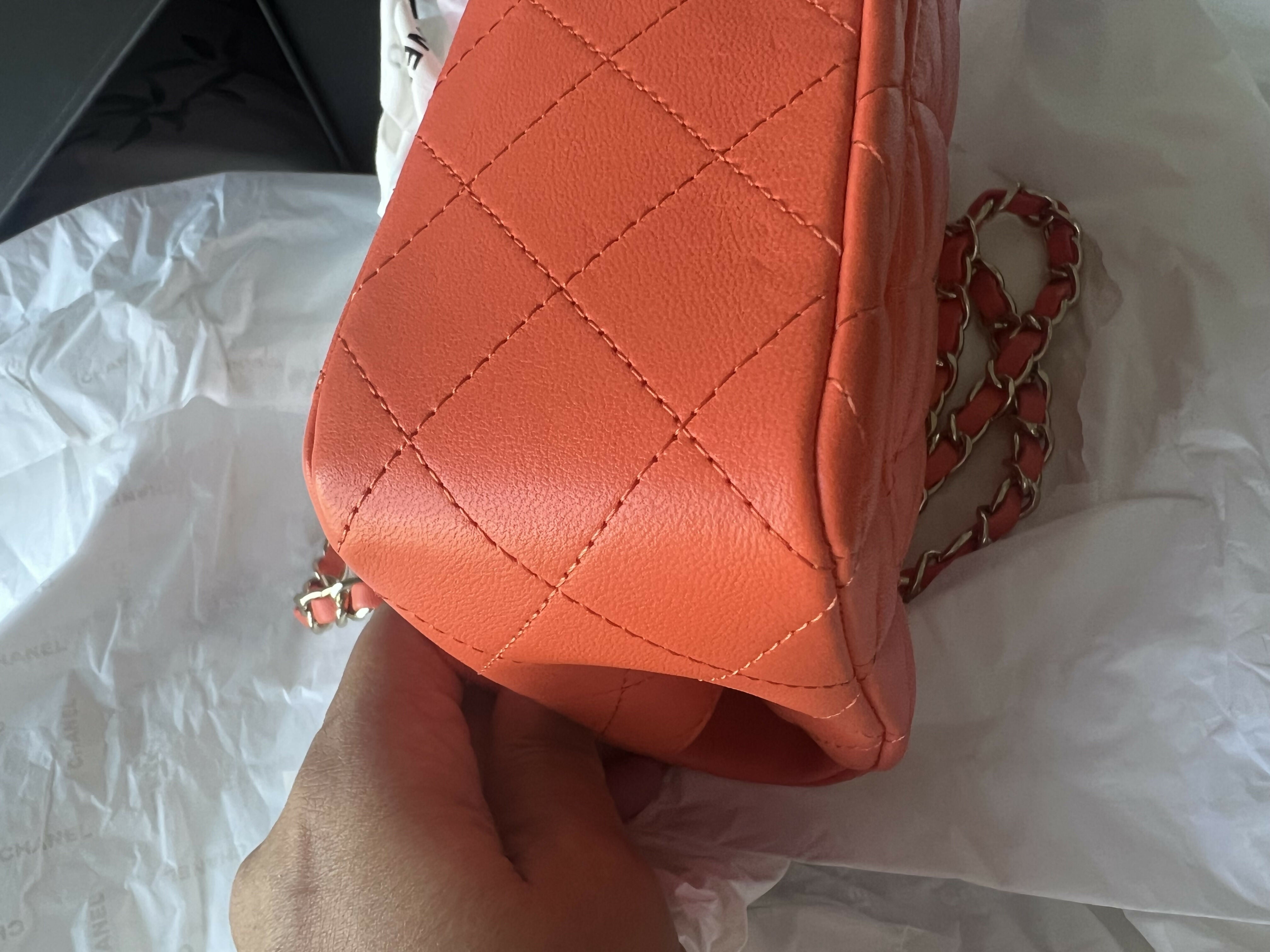 Coral quilted lambskin mini classic handbag with gold CC logo — Chanel | Endless UAE