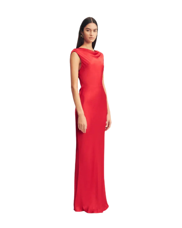 Red cowl neck sleeveless maxi dress with fitted silhouette — Shona Joy | Endless UAE