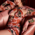 Adanna Rose Print Corset Mini Dress with floral pattern, long sleeves, and ruched detailing — House of CB | Endless UAE