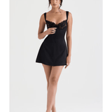 Adriana Black Satin And Lace Mini Dress - Endless - UAE Rental and Resale for Women's Fashion