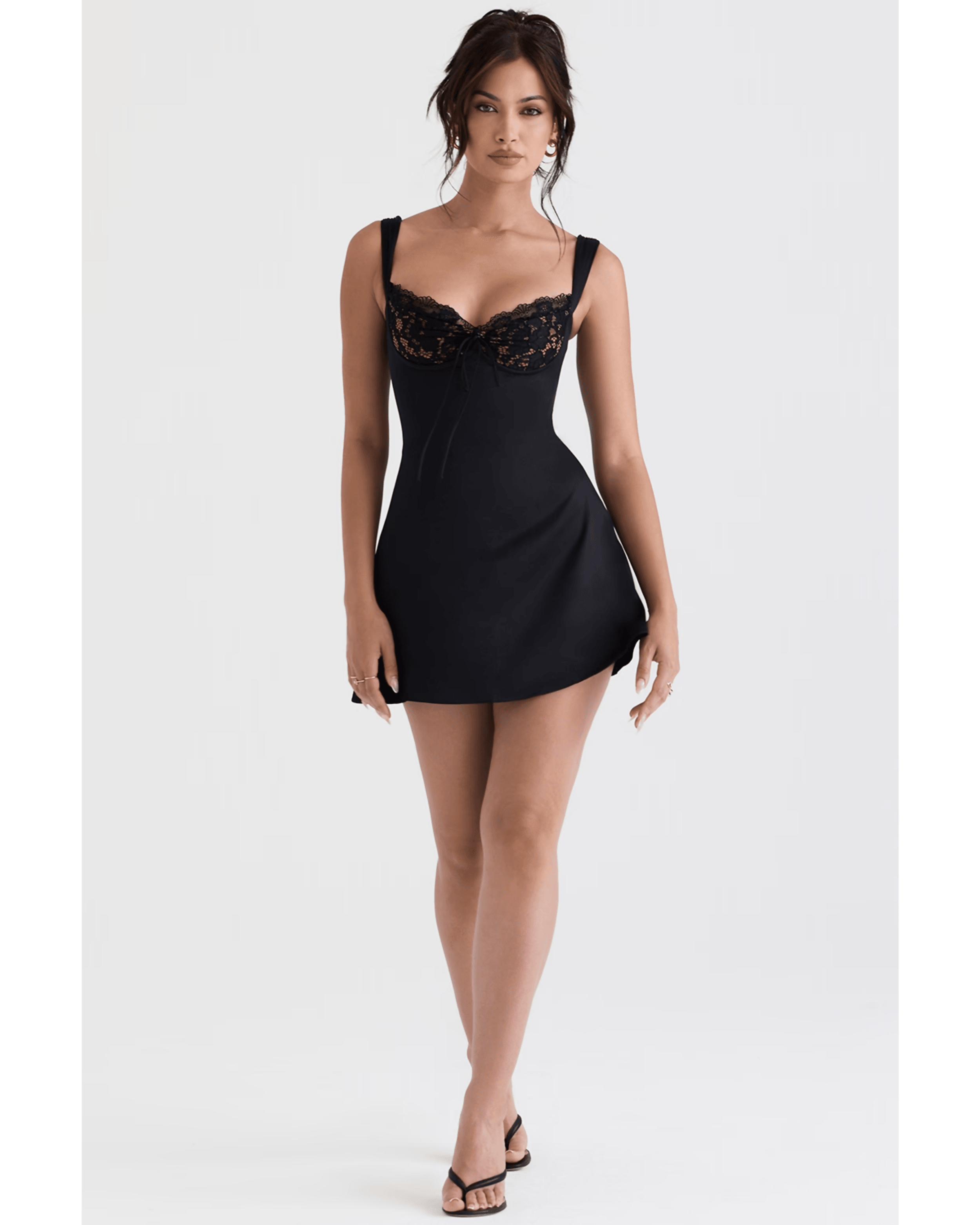 Adriana Black Satin And Lace Mini Dress - Endless - UAE Rental and Resale for Women's Fashion