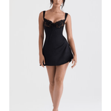 Adriana Black Satin And Lace Mini Dress - Endless - UAE Rental and Resale for Women's Fashion