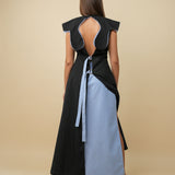 Black pinstriped sleeveless dress with blue curved collar detail — Udianna | Endless UAE