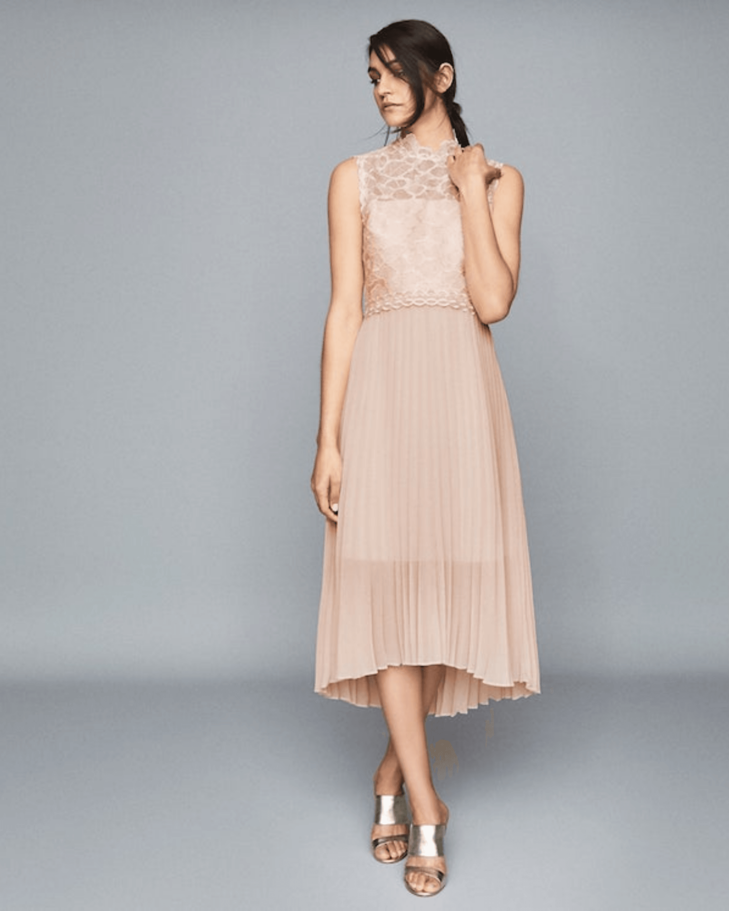 Aideen Lace Detail Pleated Midi Dress - Endless - UAE Rental and Resale for Women's Fashion