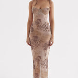 Aiza Cream Floral Print Maxi Dress