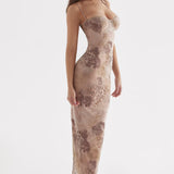 Aiza Cream Floral Print Maxi Dress