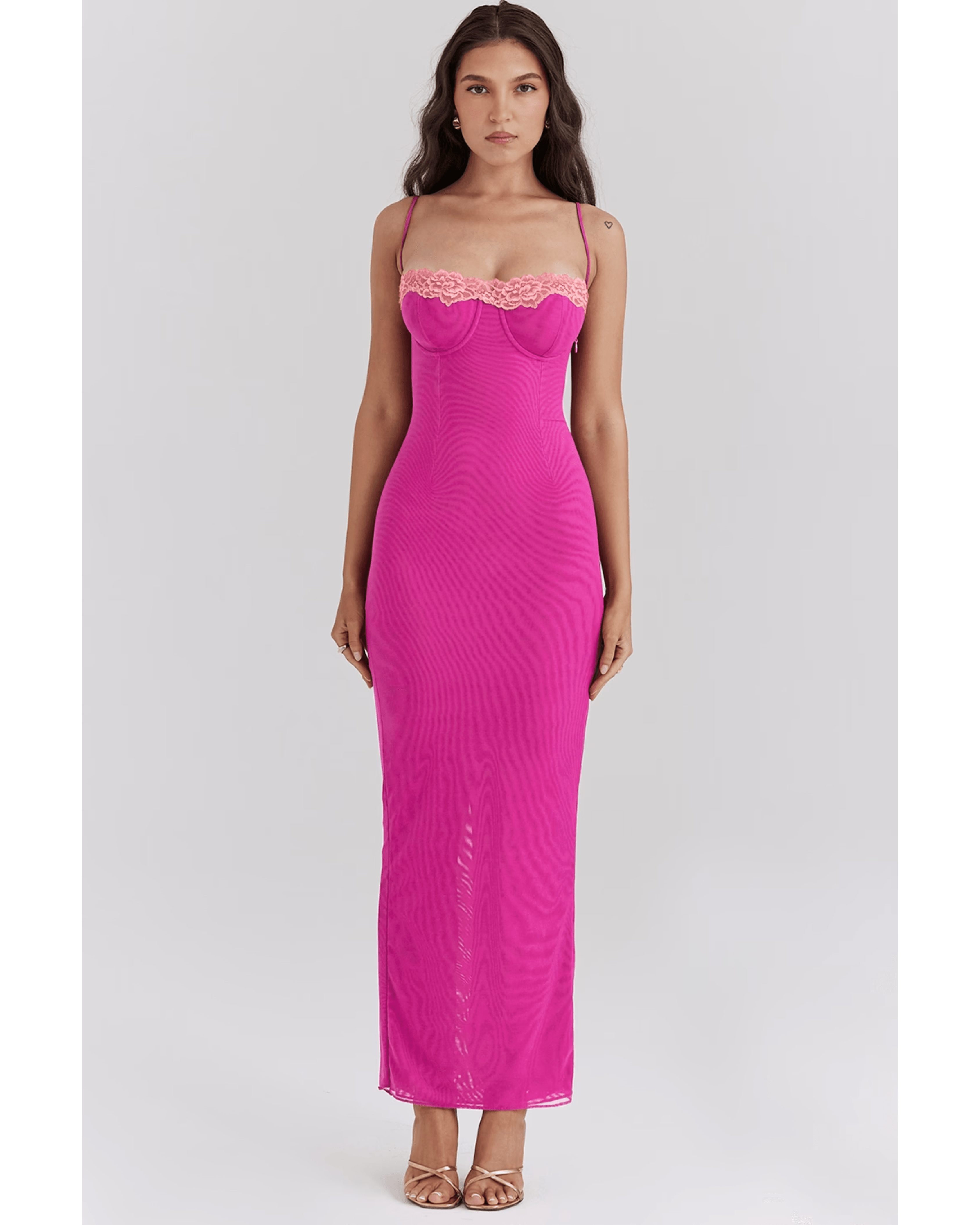 Aiza Raspberry Lace Trimmed Maxi Dress - Endless - UAE Rental and Resale for Women's Fashion