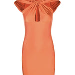 Orange bodycon mini dress with twisted cap sleeves and keyhole cutout detail — Coperni | Endless UAE