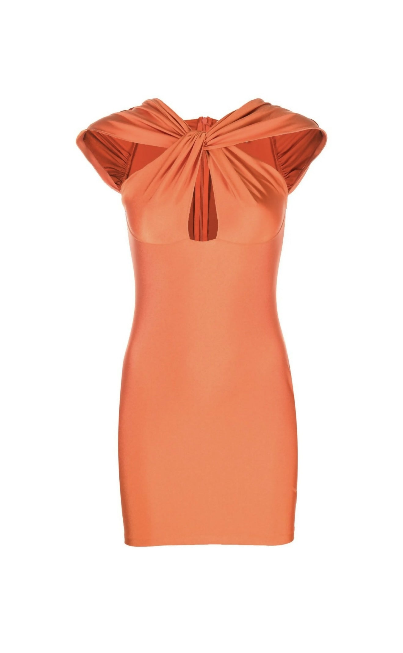 Orange bodycon mini dress with twisted cap sleeves and keyhole cutout detail — Coperni | Endless UAE