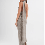 Alanni Stretch Sequin Longline Scarf Maxi Dress in Silver - Endless - UAE Rental and Resale for Women's Fashion