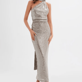 Alanni Stretch Sequin Longline Scarf Maxi Dress in Silver - Endless - UAE Rental and Resale for Women's Fashion