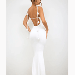 Aldona Slinky Jersey Rose Detail Evening Gown in White - Endless - UAE Rental and Resale for Women's Fashion
